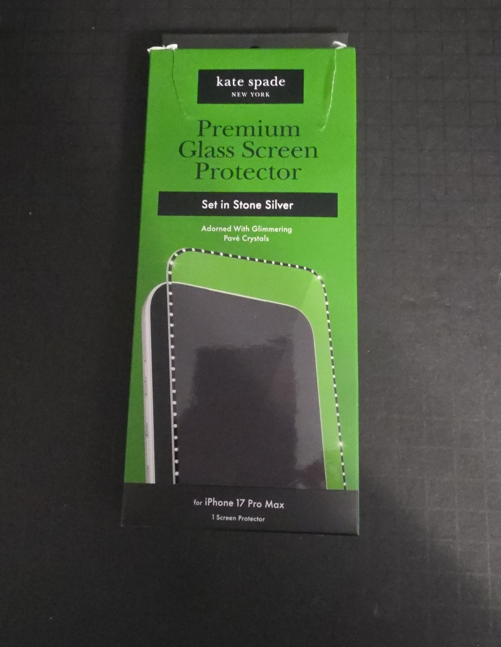 kate spade Stone Silver Glass Screen Protector with Pavé Crystal Accents